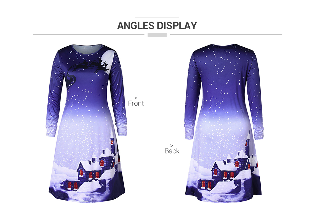 Plus Size Snowflake House Print Christmas Dress