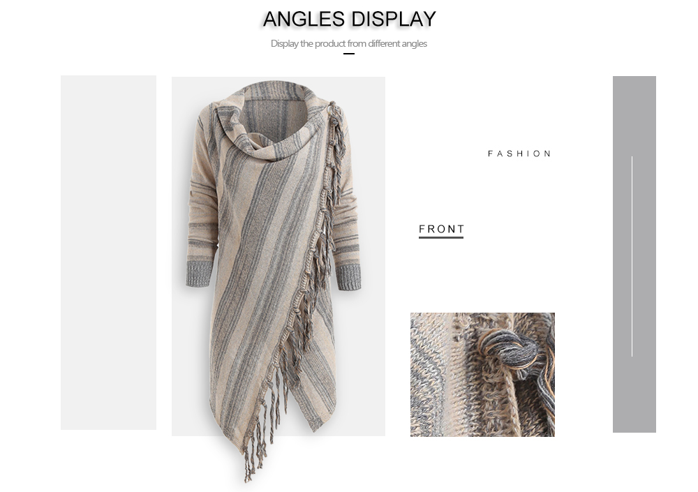 Cowl Neck Asymmetrical Fringe Striped Cardigan