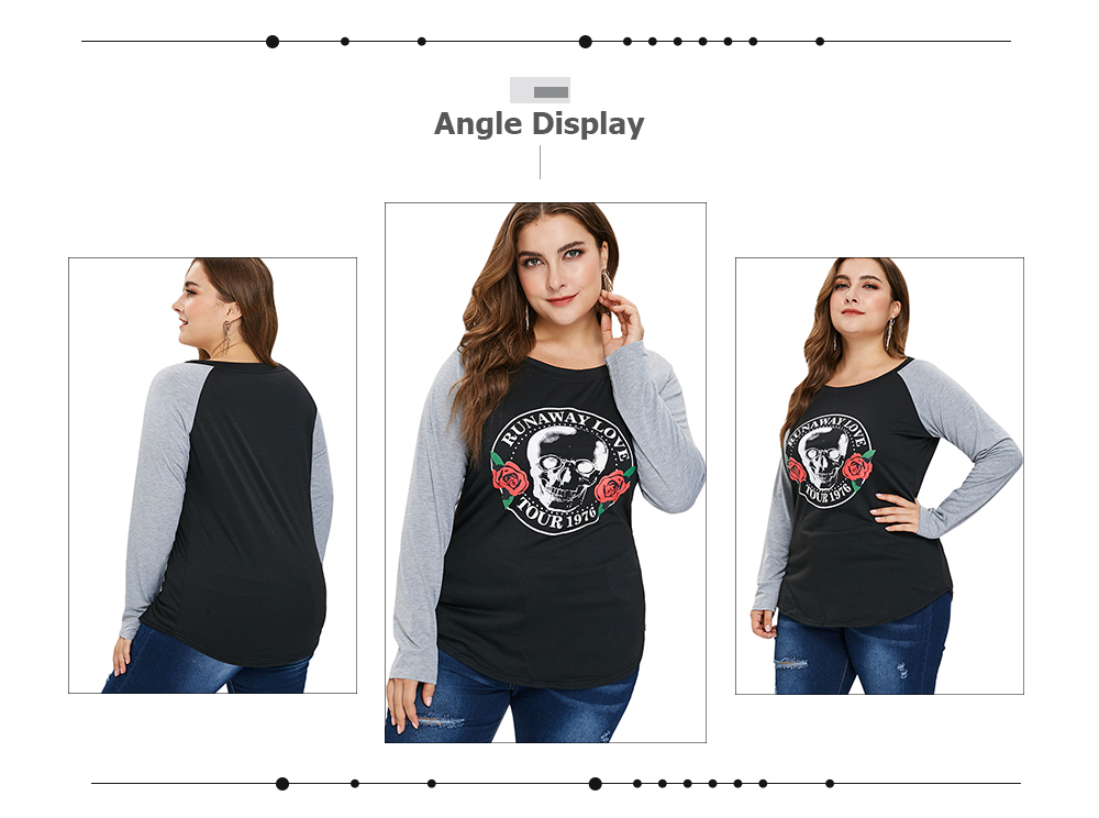 Plus Size Skull Print Raglan Sleeve T-shirt