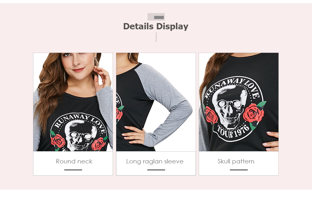 Plus Size Skull Print Raglan Sleeve T-shirt