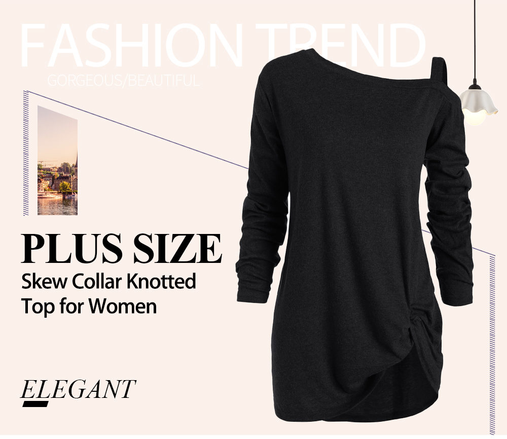 Plus Size Skew Collar Knotted Top