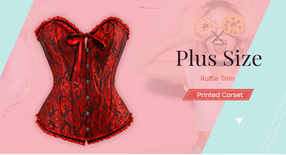Plus Size Ruffle Trim Printed Corset