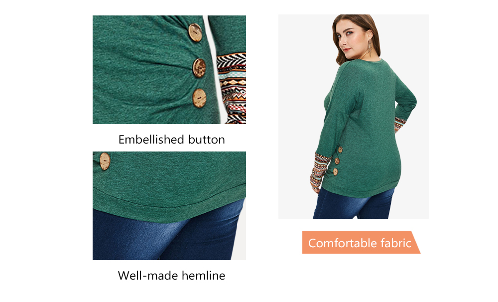 Plus Size Button Detail Round Neck T-shirt