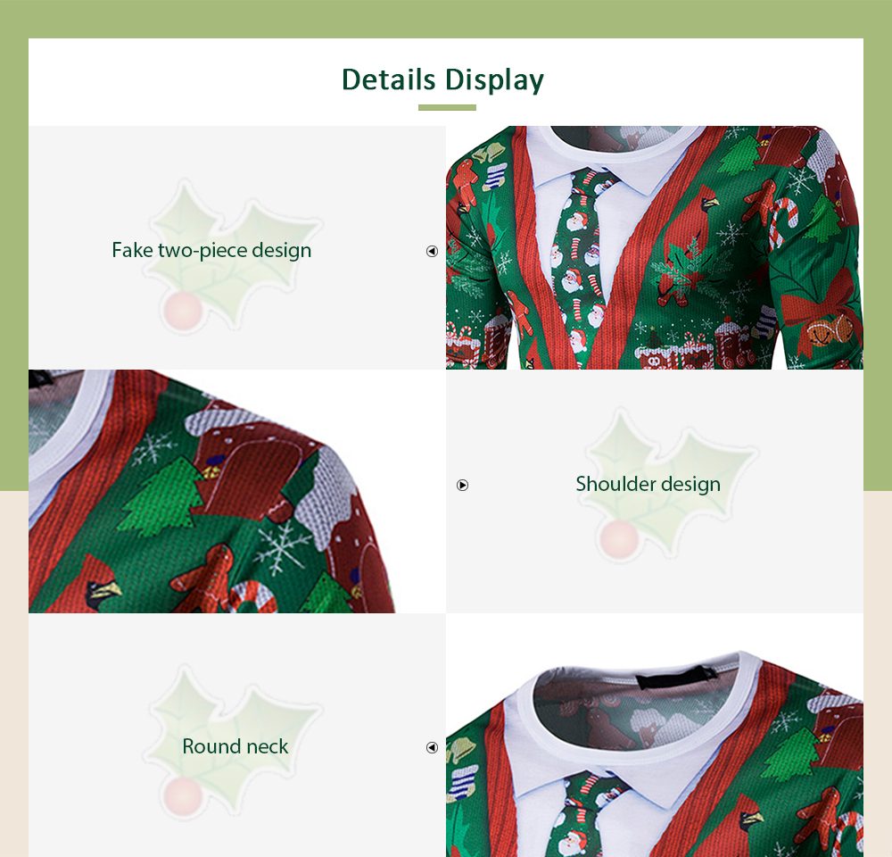 Men's T-shirt Christmas Pattern Round Neck Long Sleeve