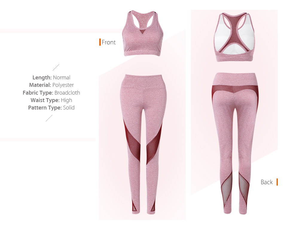 Women Solid Color Two Piece Splice Mesh Yoga Fitness Suit
