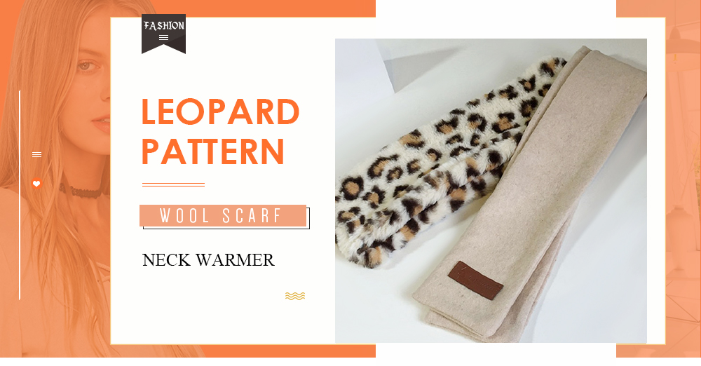 Unisex Leapard Pattern Wool Stuffed Fur Scarf Neck Warmer