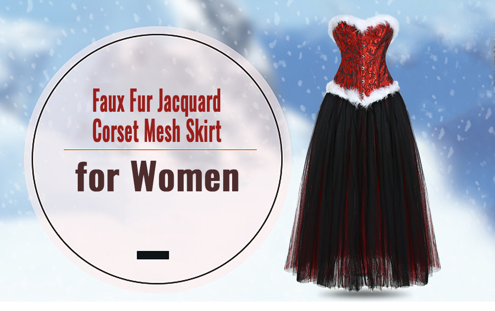 Faux Fur Jacquard Corset and Mesh Skirt