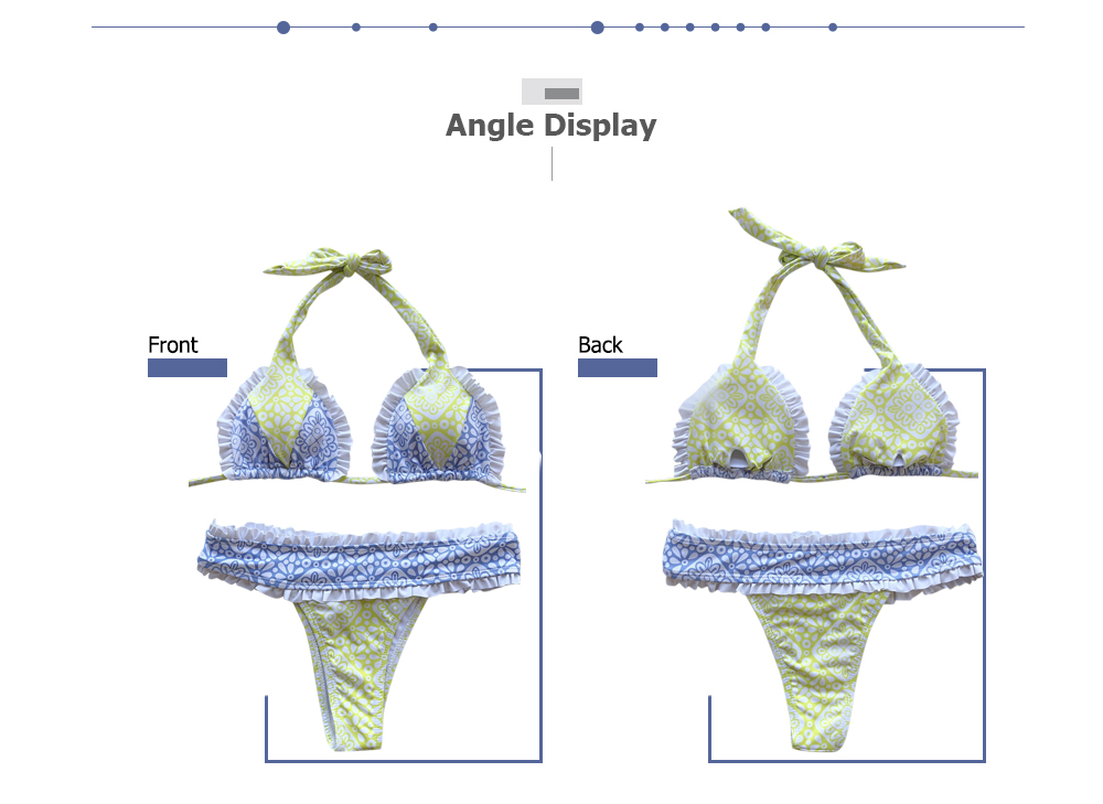 Women Sexy Flouncing Floral Print Lady Swimsuit Two-piece Bikini Set