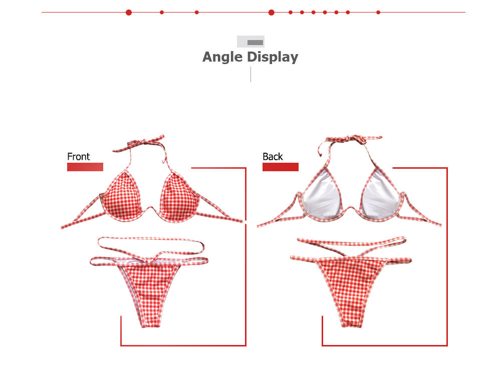 Women Sexy Plaid Print Tied Strap Lady Swimsuit Two-piece Bikini Set