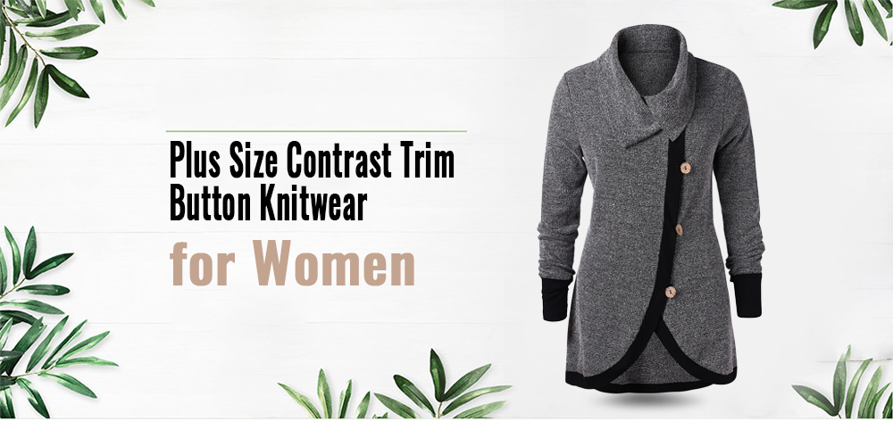 Plus Size Contrast Trim Buttons Knit Top
