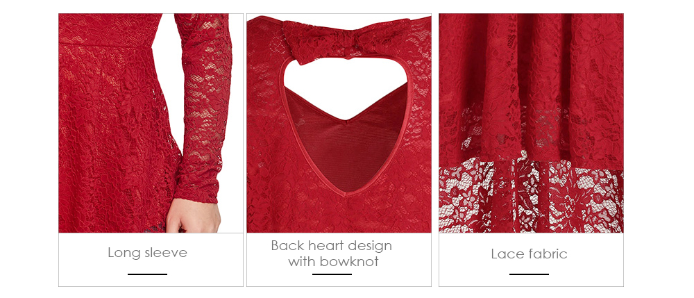 Plus Size Back Heart Cut Out Bowtie Long Sleeves Lace High Low Blouse