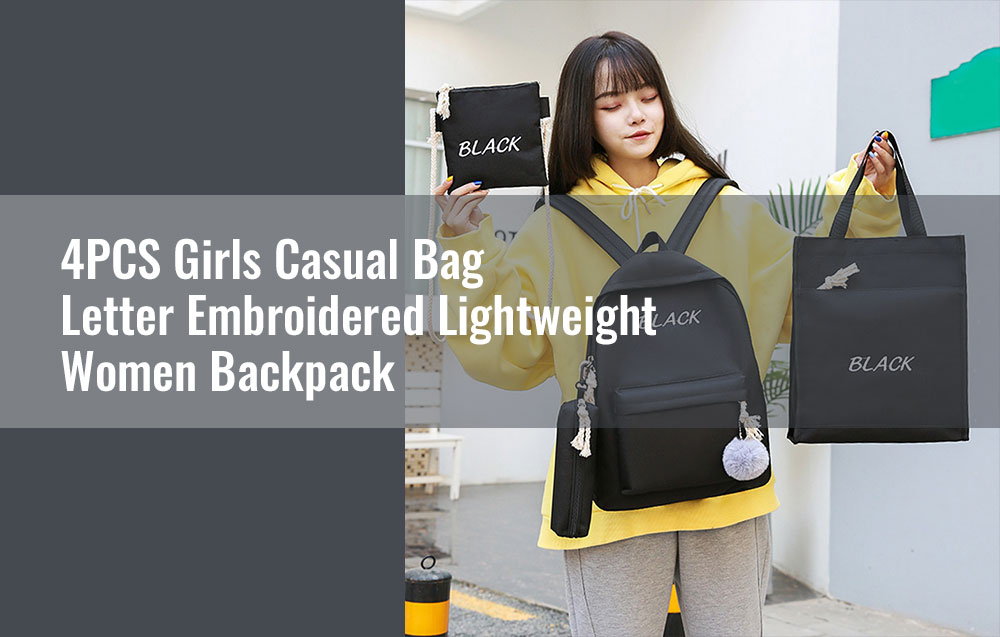 4PCS Girls Casual Bag Letter Embroidered Lightweight Women Backpack