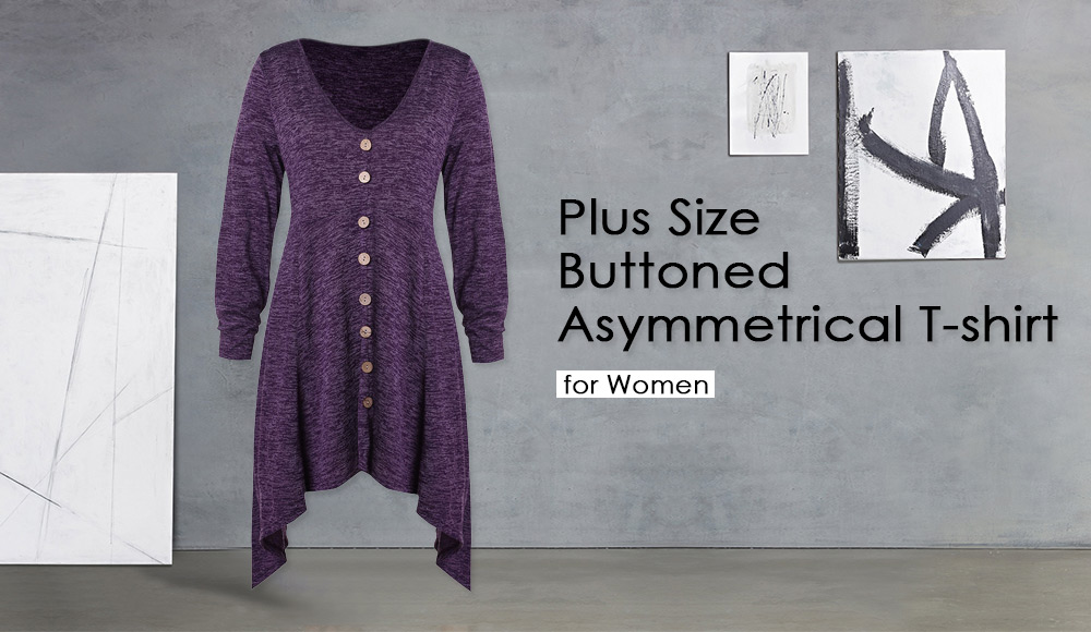 Plus Size Buttoned Asymmetrical T-shirt