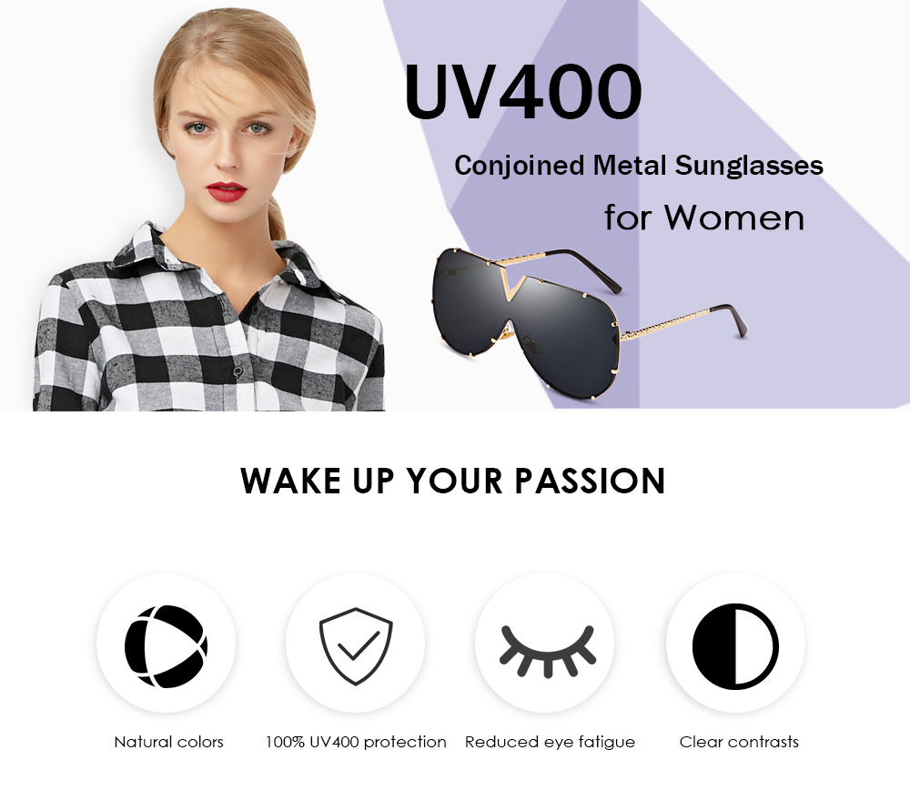 UV400 Conjoined Metal Sunglasses Stylish Eyewear Glasses for Women