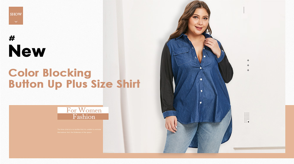 Color Block Button Up Plus Size Shirt