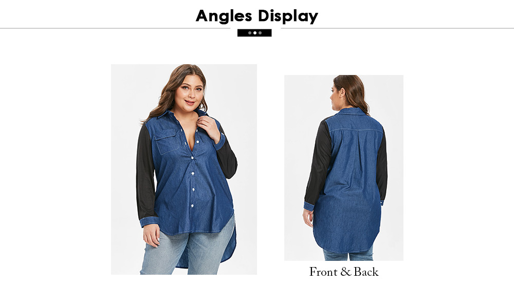 Color Block Button Up Plus Size Shirt