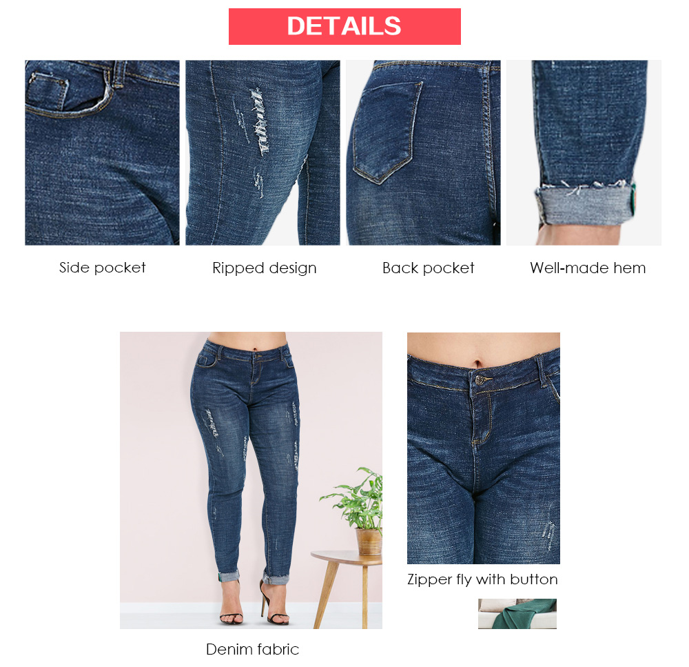 Plus Size Skinny Ripped Cuffed Jeans