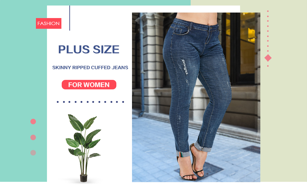Plus Size Skinny Ripped Cuffed Jeans