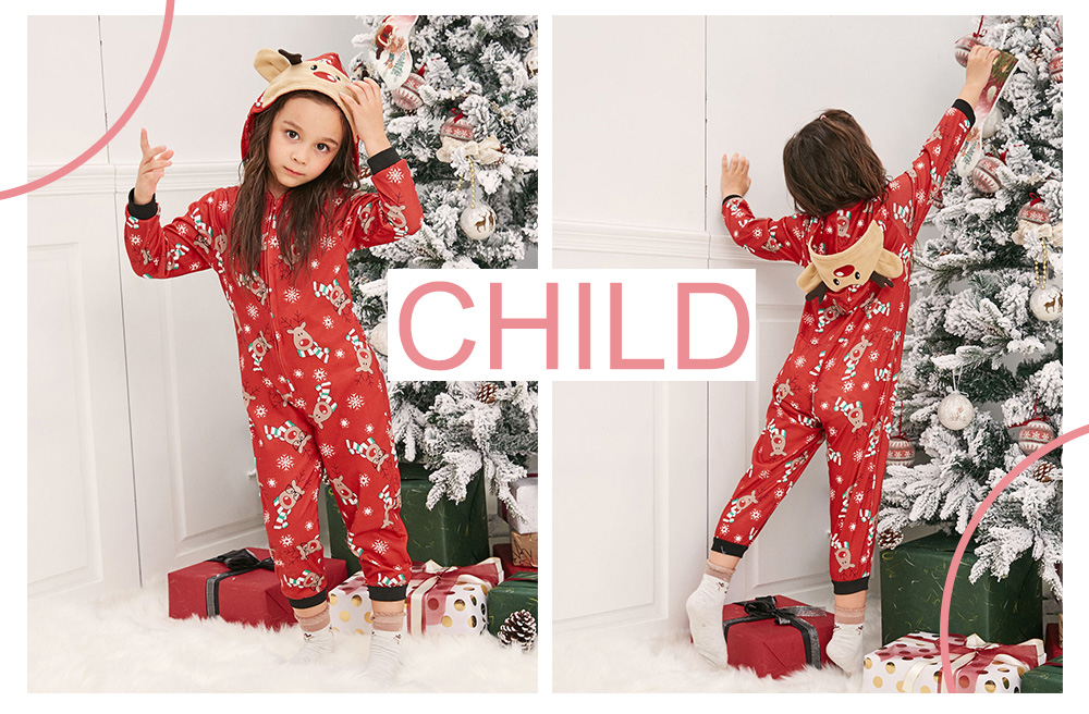 Family Christmas Elk Hooded Jumpsuit Pajama