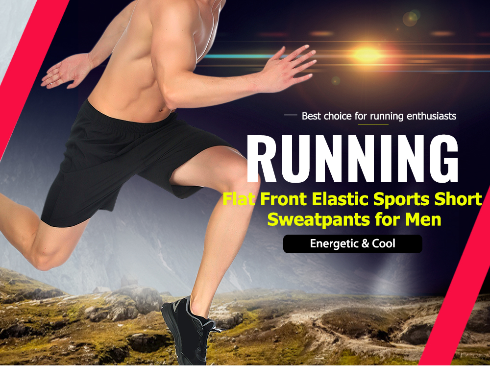 Flat Front Running Gym Sports Elastic Short Sweatpants for Men