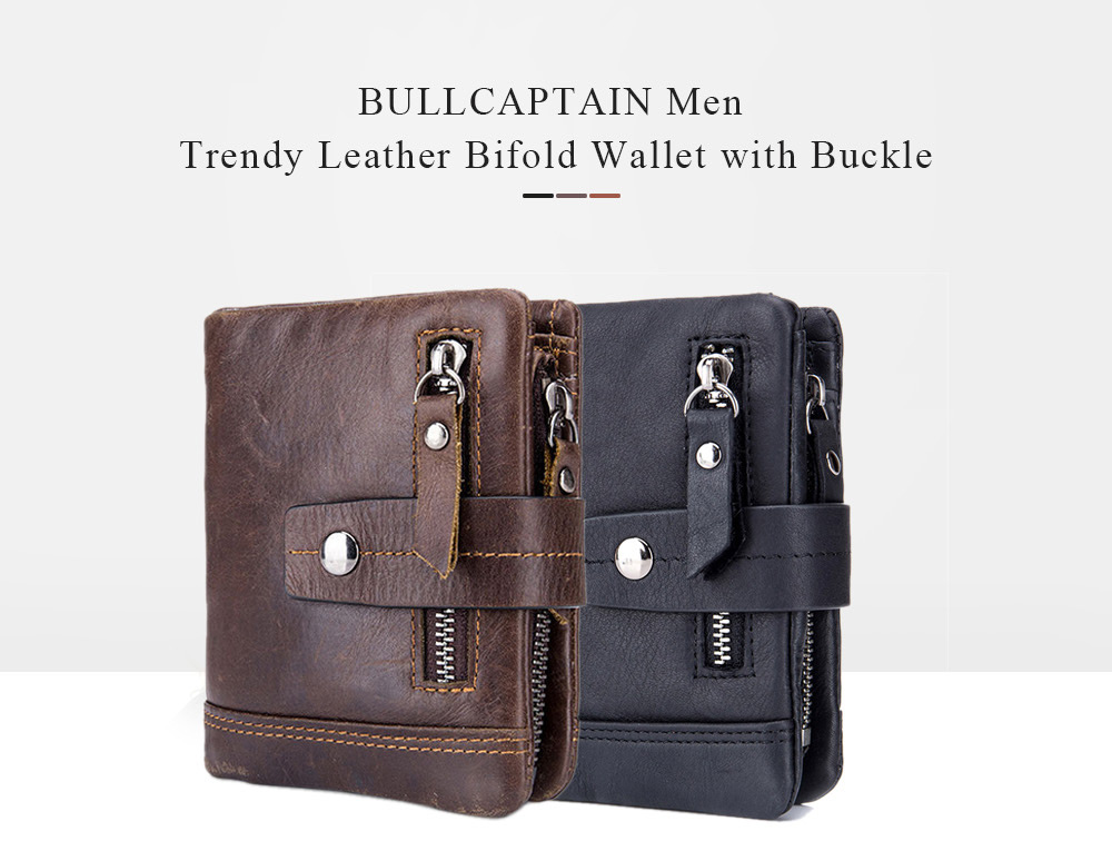 BULLCAPTAIN Trendy Genuine Leather Bifold Wallet with for Men