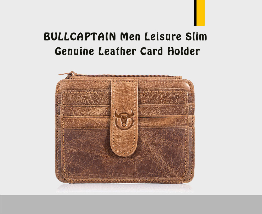 BULLCAPTAIN Leisure Slim Genuine Leather Card Holder for Men