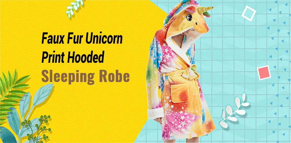 Unicorn Rainbow Print Faux Fur Sleeping Robe