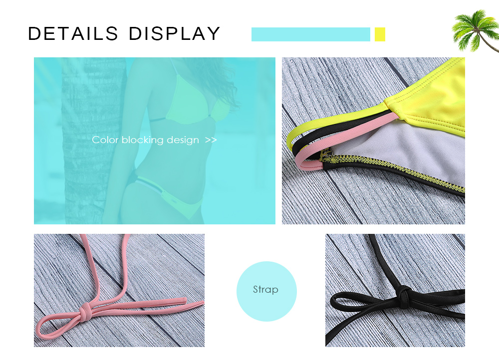 Women Sexy Color Blocking Strap Two-piece Swimwear Bikini Set