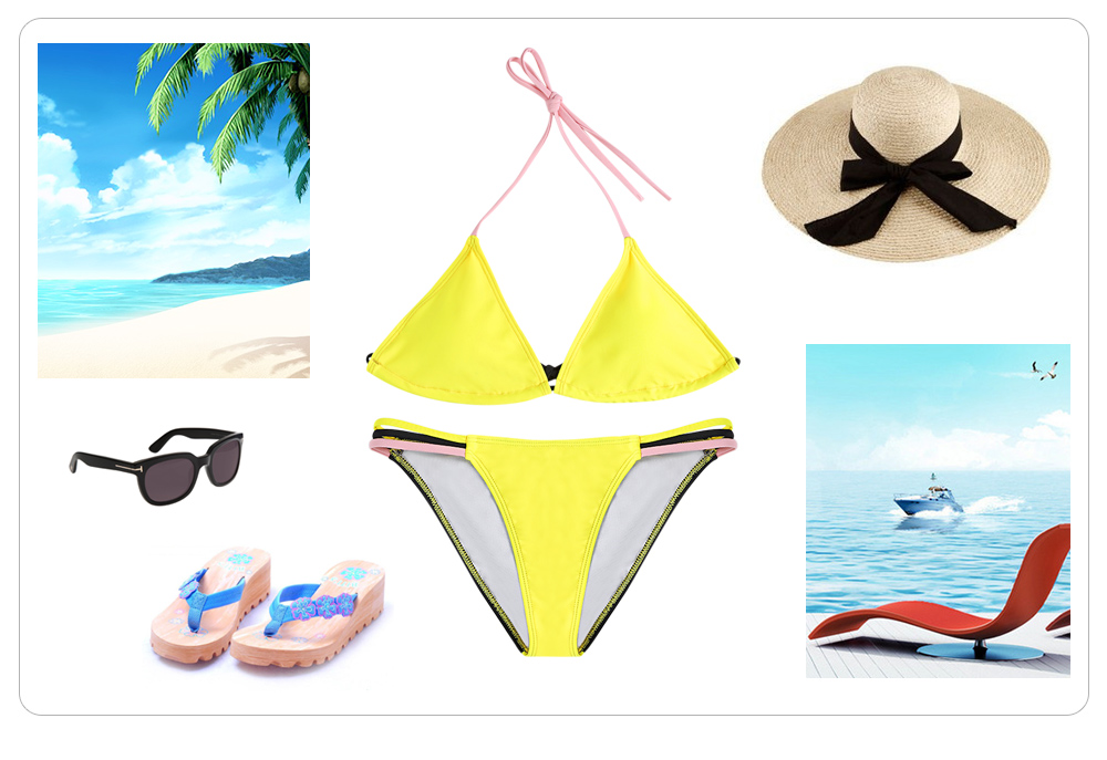 Women Sexy Color Blocking Strap Two-piece Swimwear Bikini Set