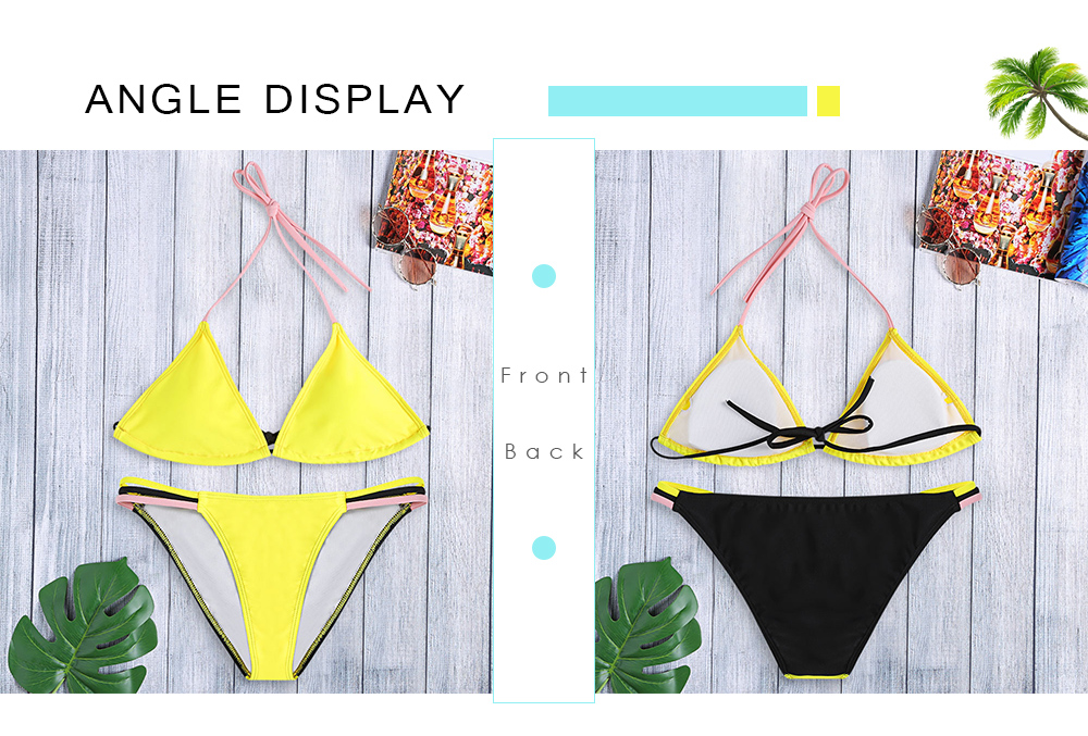 Women Sexy Color Blocking Strap Two-piece Swimwear Bikini Set
