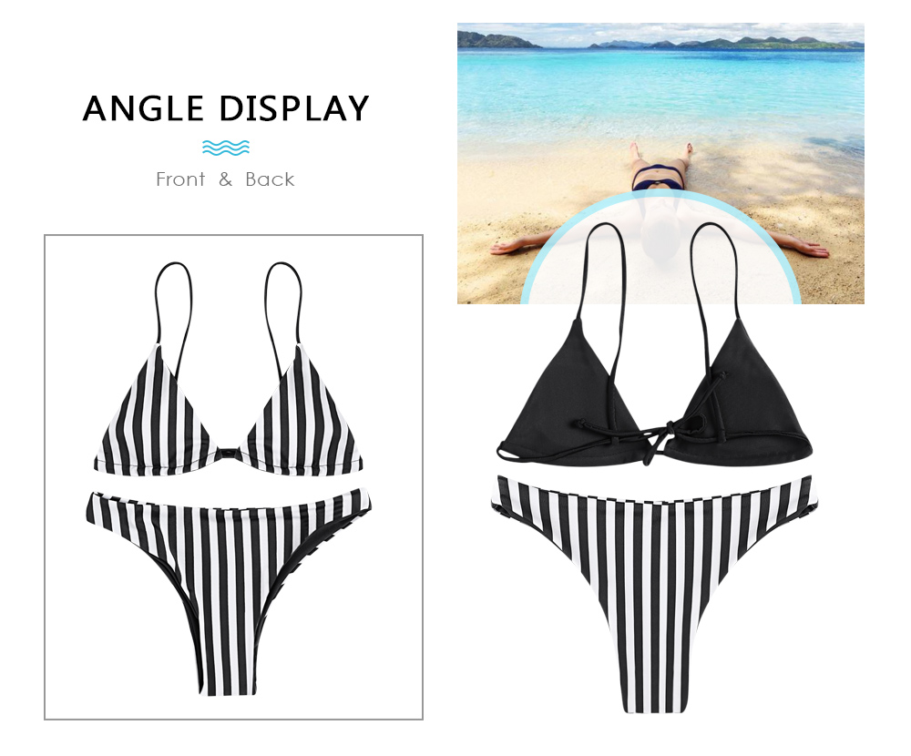 Women Sexy Striped Print Strap Two-piece Swimwear Bikini Set