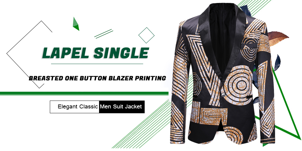 Lapel Single Breasted One Button Blazer Printing Elegant Classic Men Suit Jacket