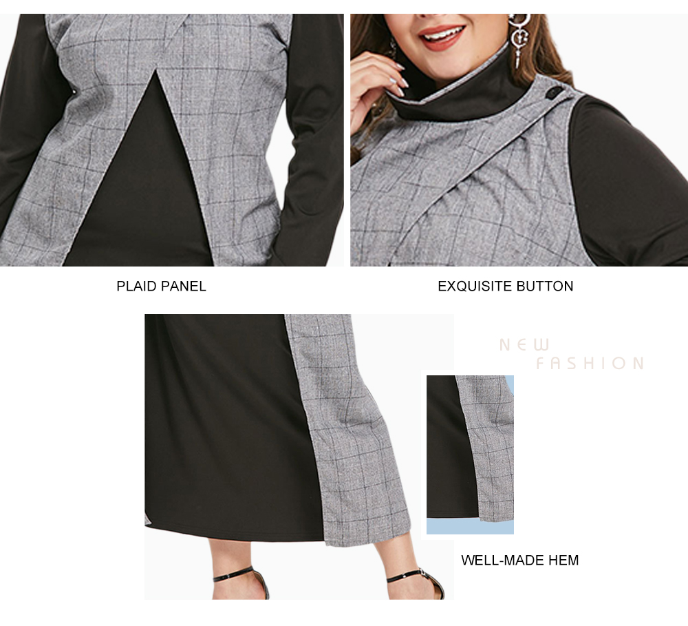 Plus Size Plaid Panel Slit Maxi Dress