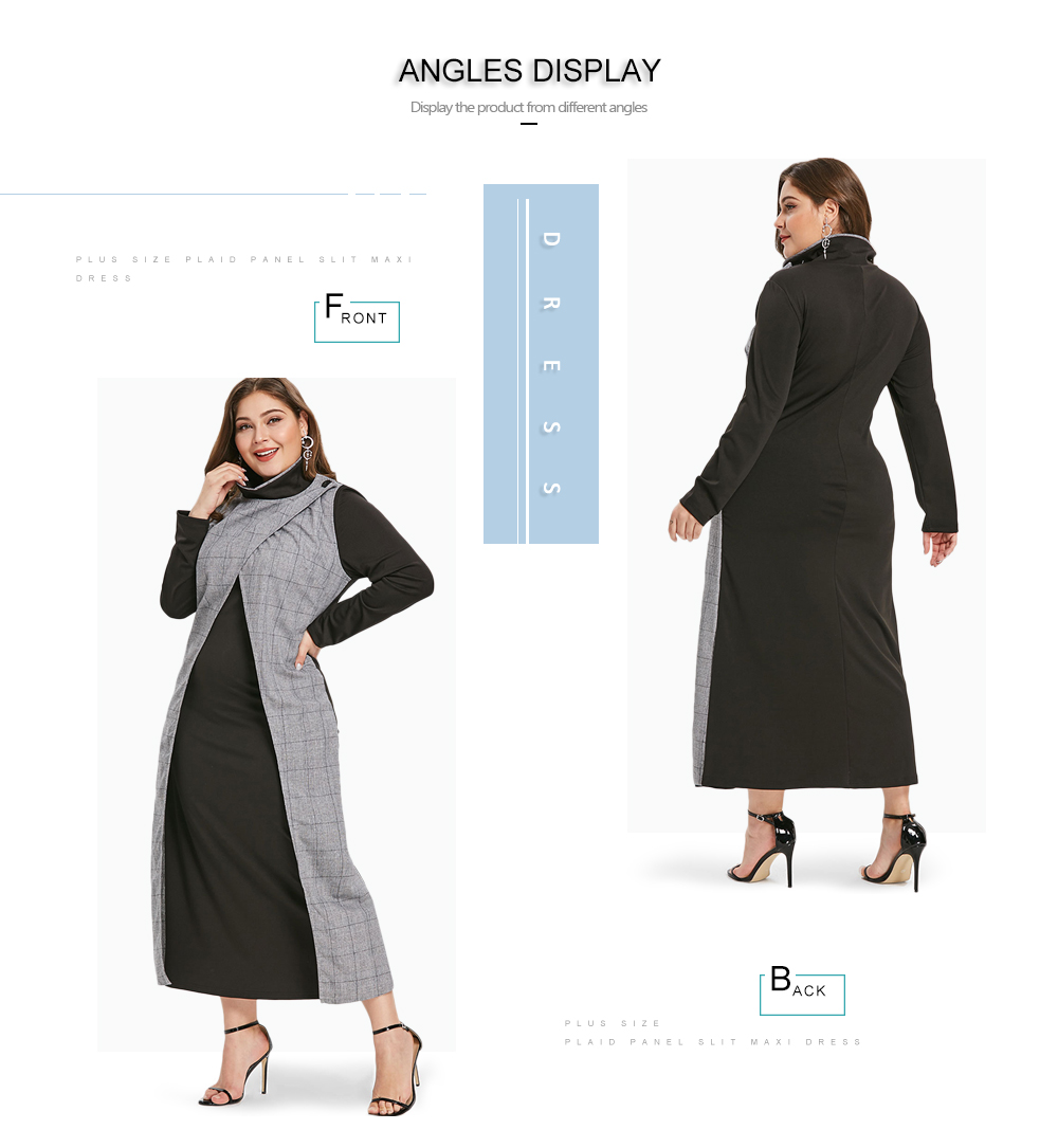 Plus Size Plaid Panel Slit Maxi Dress