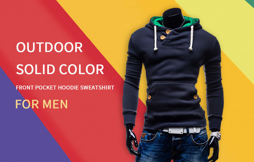 Outdoor Solid Color Front Pocket Hoodie Sweatshirt for Men