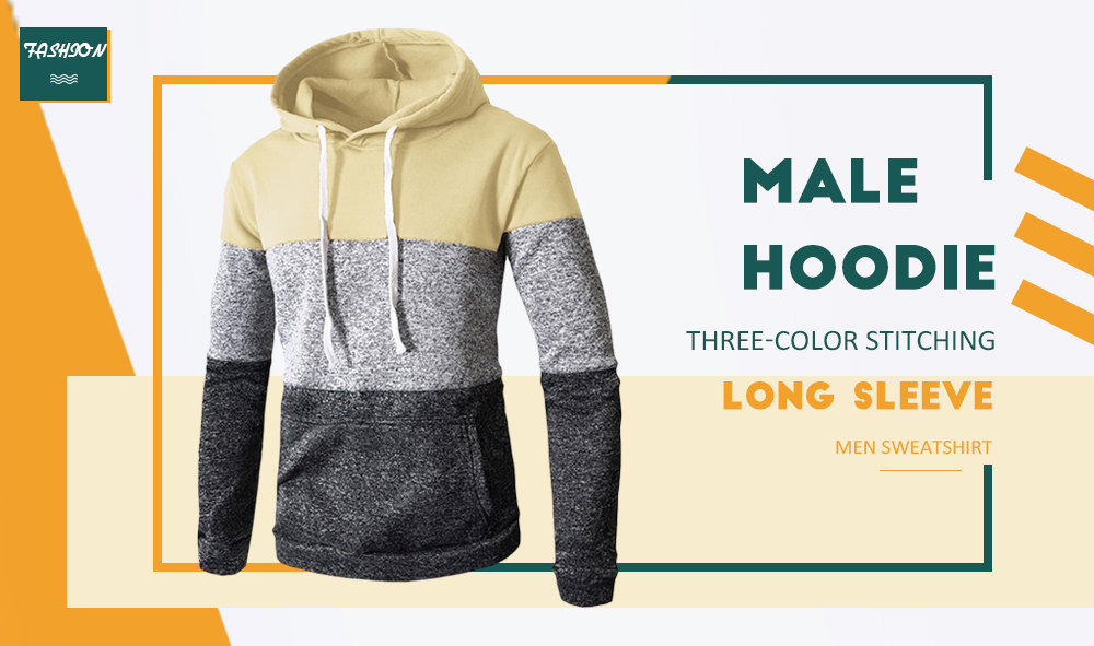 Male Hoodie Three-color Stitching Long Sleeve Men Sweatshirt