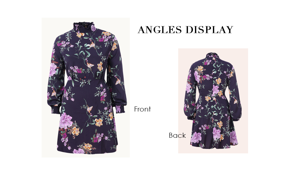 Plus Size Ruffle Neck Floral Print A Line Dress