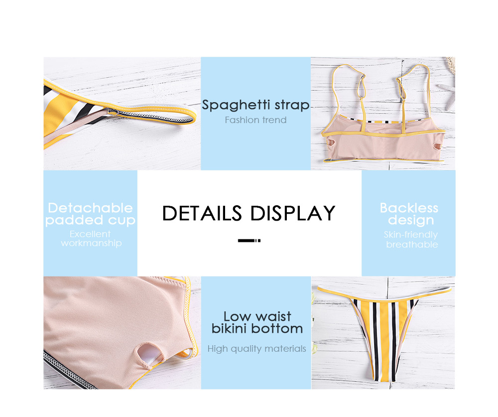 Sexy Spaghetti Strap Backless Padded Wire Free Women Bikini Set