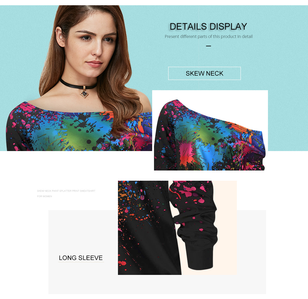 Paint Splatter Print Skew Neck Sweatshirt