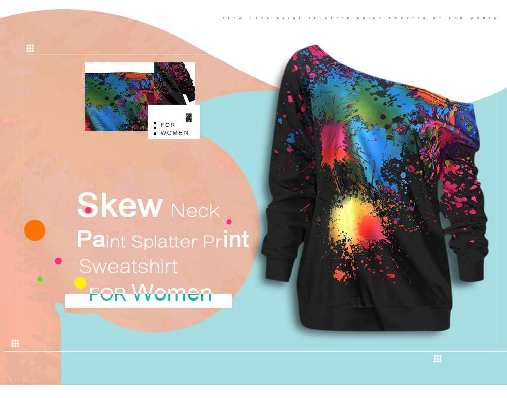 Paint Splatter Print Skew Neck Sweatshirt