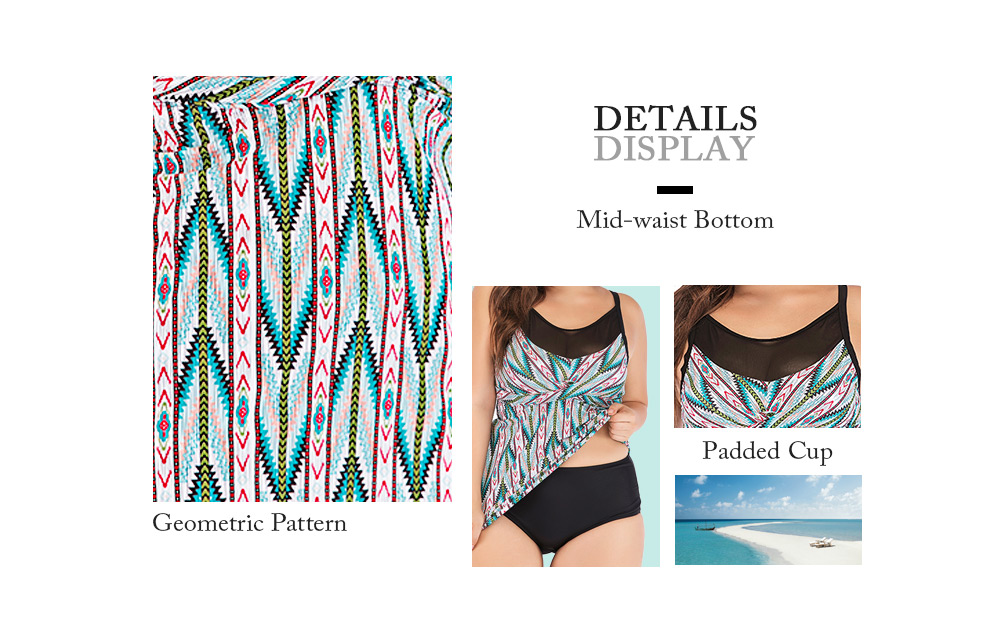 Plus Size Geometric Print Tankini Women Swimsuit