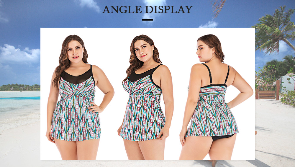 Plus Size Geometric Print Tankini Women Swimsuit