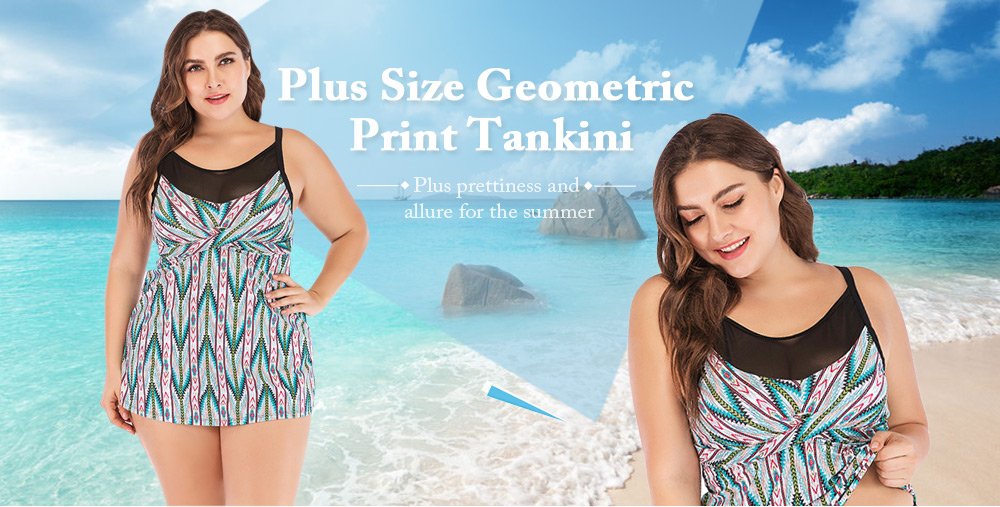 Plus Size Geometric Print Tankini Women Swimsuit