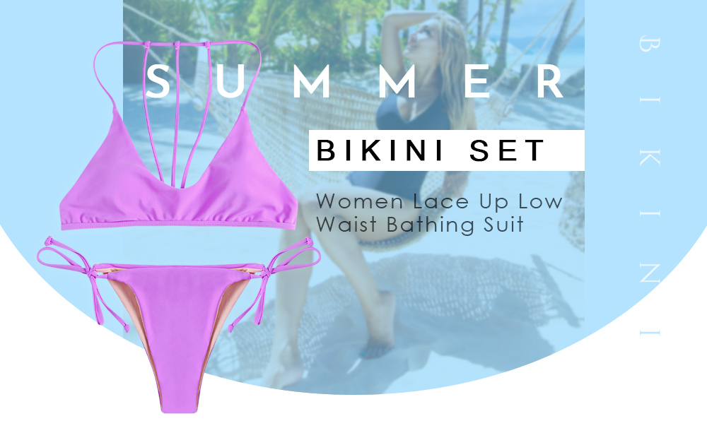 Bikini Set Women Sexy Lace Up Low Waist Bathing Suit Swimsuit Swimwear