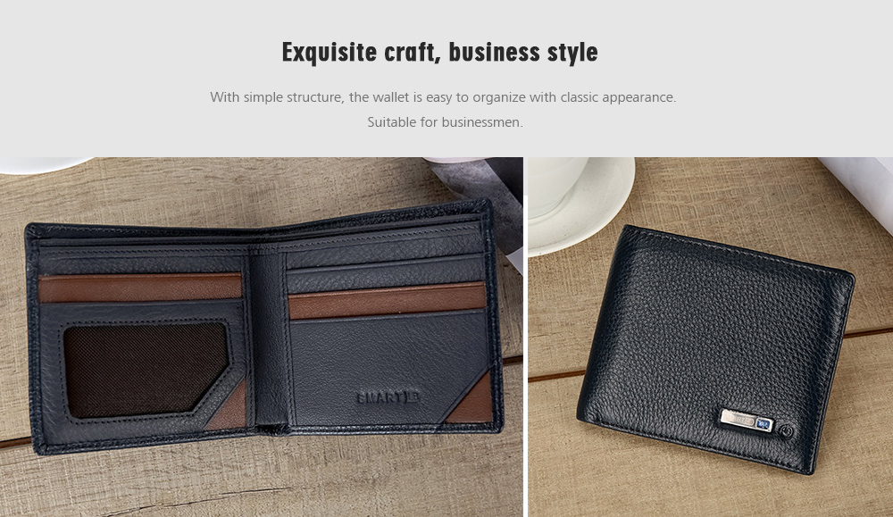 SMARTLB Men Genuine Leather Short Bluetooth Anti Lost / Theft Selfie Smart Wallet