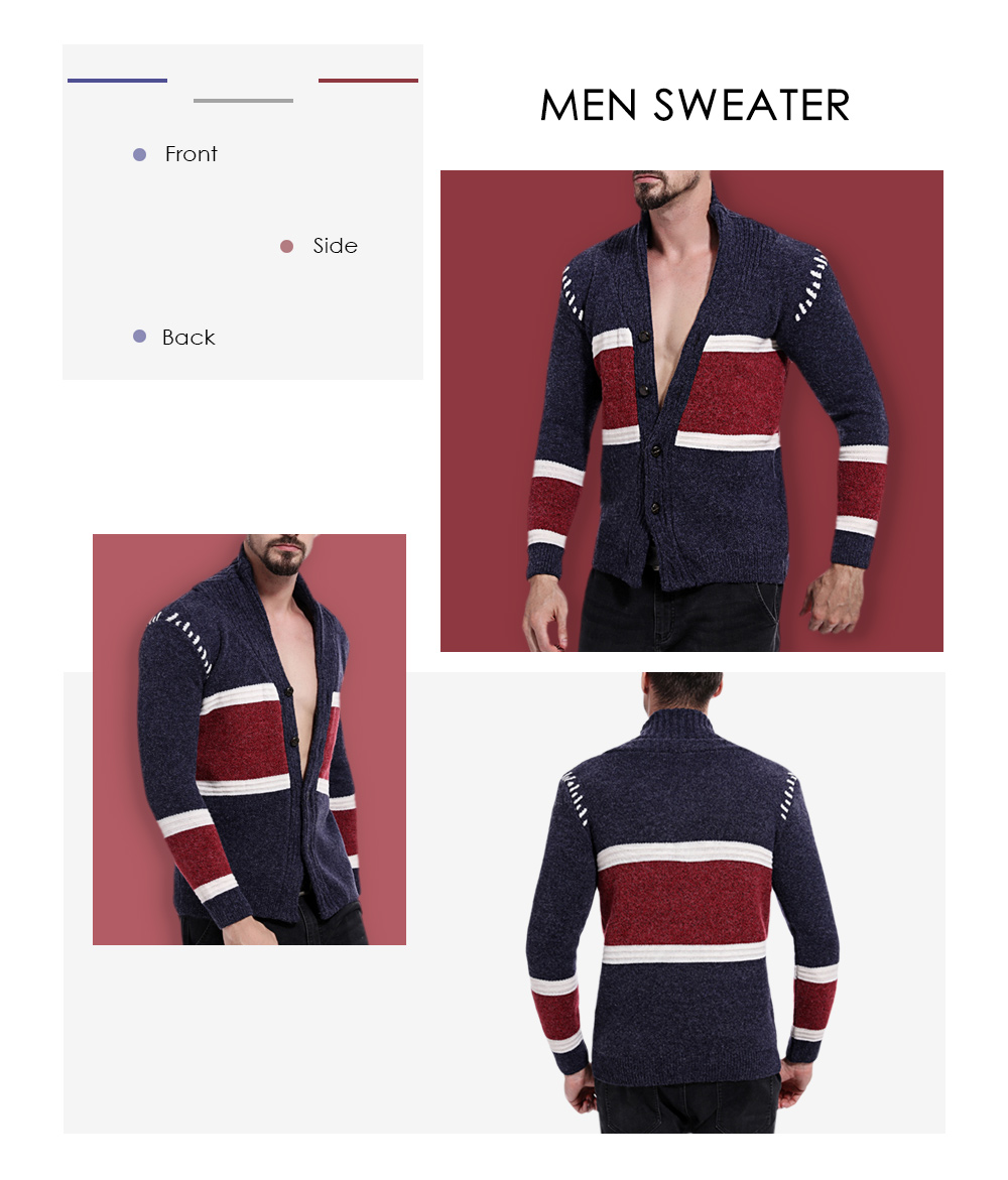 Color Splice Button Cardigan Long Sleeve Men Sweater