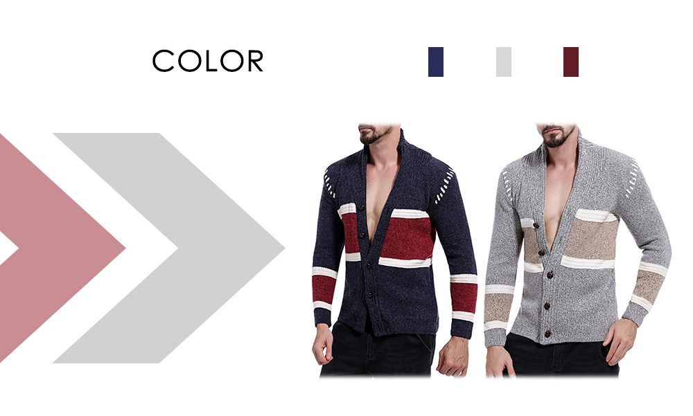 Color Splice Button Cardigan Long Sleeve Men Sweater