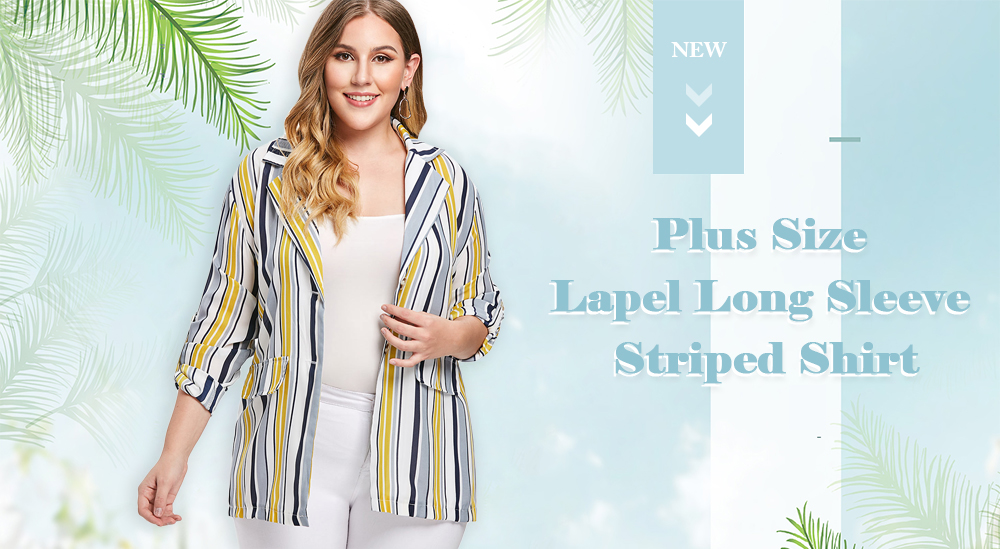 Plus Size Front Pockets Striped Shirt