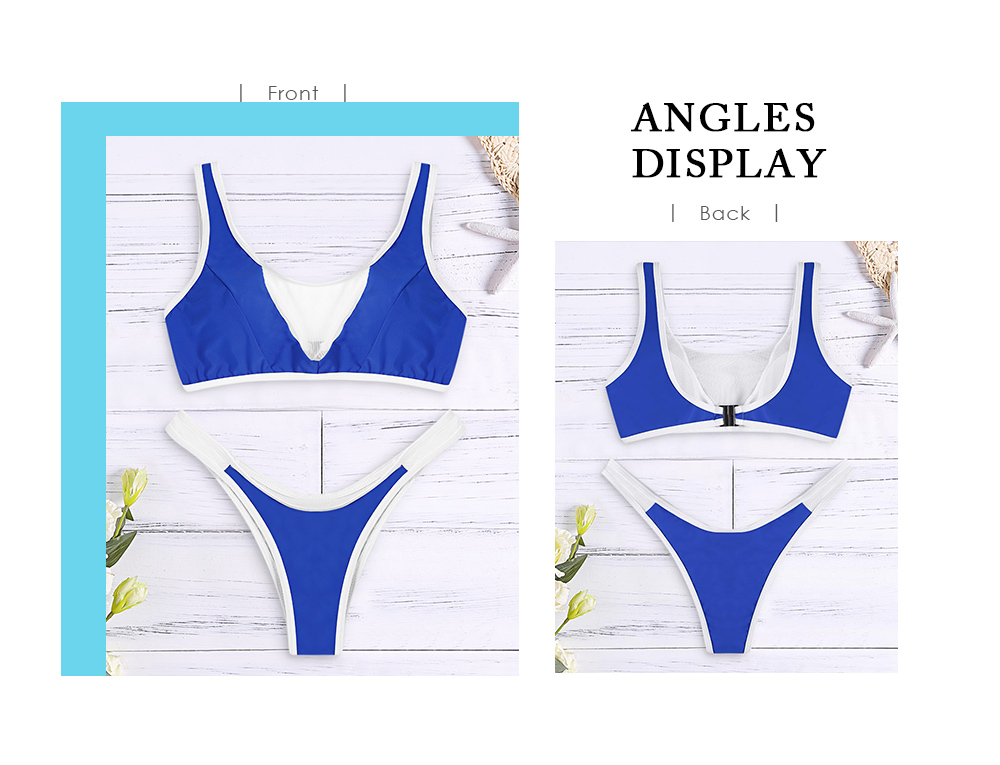 Scoop Neck Sleeveless Mesh Spliced Color Blocking Padded Women Bikini Set
