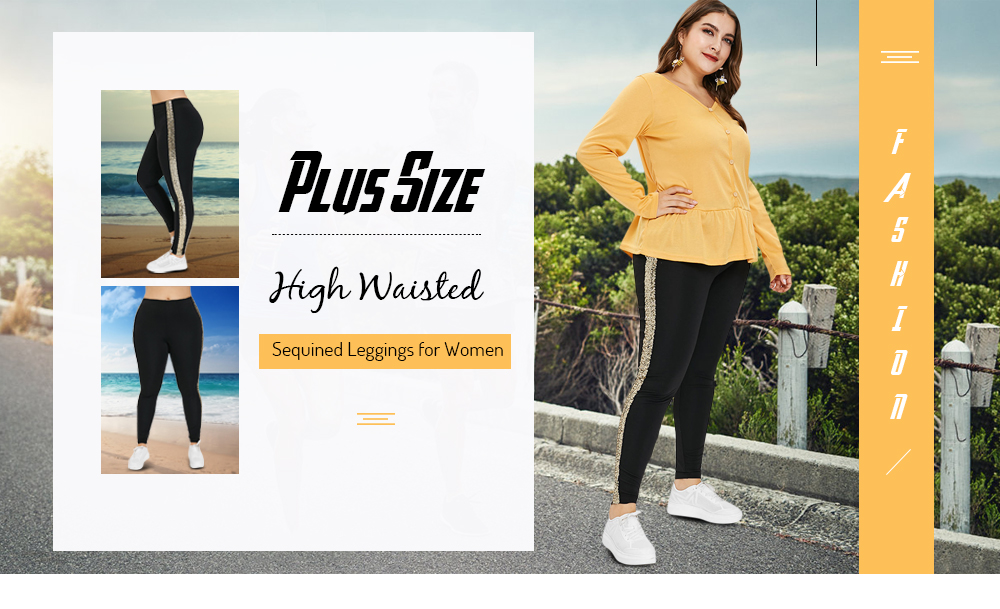 Plus Size High Waisted Sequined Leggings
